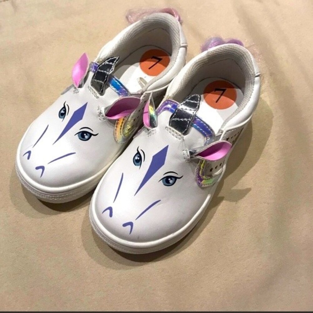 Nina Girls Unicorn Slip-On Sneakers White / Pink / Purple / Blue Size 7